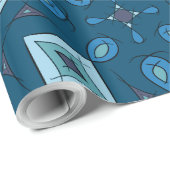 Abstracte blokjes, diamanten, blauw groene kleuren cadeaupapier (Rol Hoek)