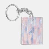 Abstracte Blos en Blauwe Verfstreken Sleutelhanger (Voorkant Links)