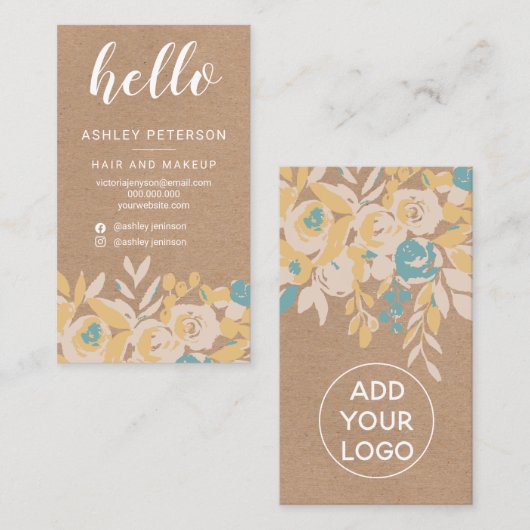 Abstracte, blote, bruine kraft hallo script visitekaartje (Voorkant / Achterkant)