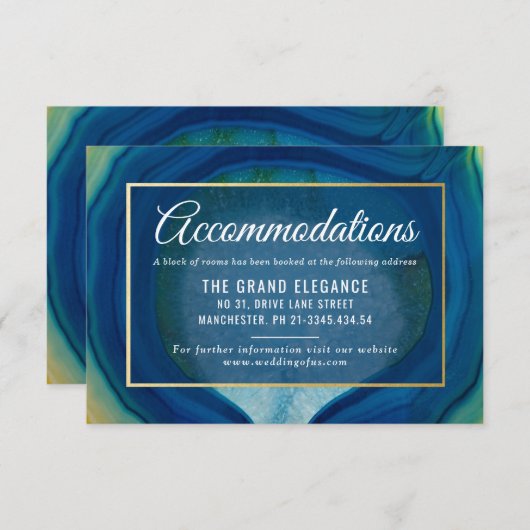 Abstracte Blue Agate Pattern Huwelijksaccommodatie Informatiekaartje (Voorkant / Achterkant)