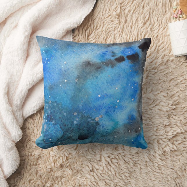 Abstracte Blue Black Waterverf Fine Art Kussen (Deken)