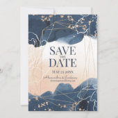 Abstracte Blue Blush Gold Waterverf Luxe Save The Date (Voorkant)