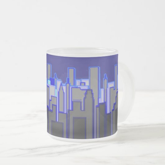 Abstracte Blue City Skyline Art Matglas Koffiemok (Voorkant rechts)