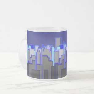 Abstracte Blue City Skyline Art Matglas Koffiemok