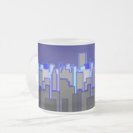 Abstracte Blue City Skyline Art Matglas Koffiemok (Voorkant links)