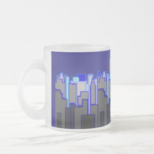 Abstracte Blue City Skyline Art Matglas Koffiemok (Links)