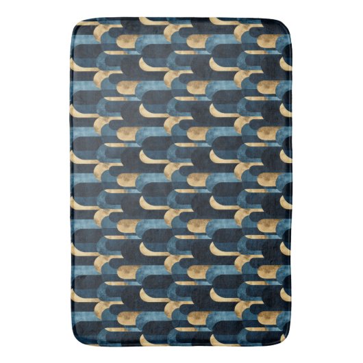 Abstracte Blue Gold Navy Badmat (Voorkant Verticaal)