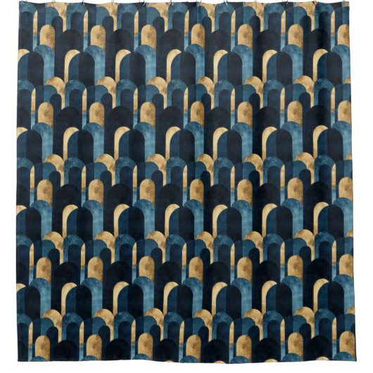 Abstracte Blue Gold Navy Douchegordijn (Voorkant)