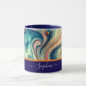 abstracte Blue&Gold-wervelingen - Naam toevoegen Mok (Midden)