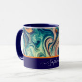 abstracte Blue&Gold-wervelingen - Naam toevoegen Mok (Voorkant links)