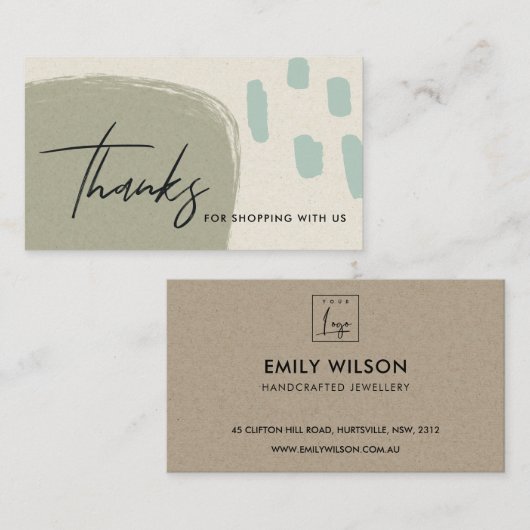 ABSTRACTE BLUE GREEN KRAFT SCANDI DANK U LOGO VISITEKAARTJE (Voorkant / Achterkant)