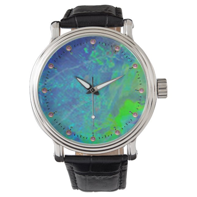 ABSTRACTE BLUE GREEN OPAL FOTO HORLOGE (Voorkant)