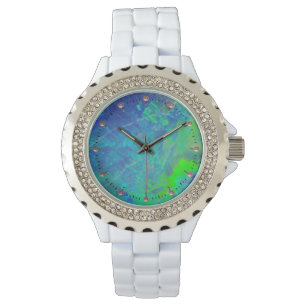 ABSTRACTE BLUE GREEN OPAL FOTO HORLOGE