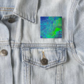 ABSTRACTE BLUE GREEN OPAL FOTO VIERKANTE BUTTON 5,1 CM (In situ)