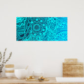 Abstracte Blue Henna Style Poster (Keuken)