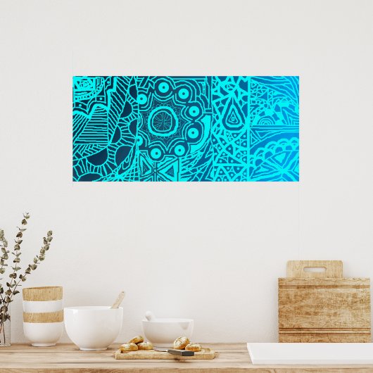 Abstracte Blue Henna Style Poster (Keuken)