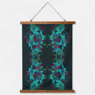 Abstracte Blue Lily Flowers regendruppels Hangend Wandkleed
