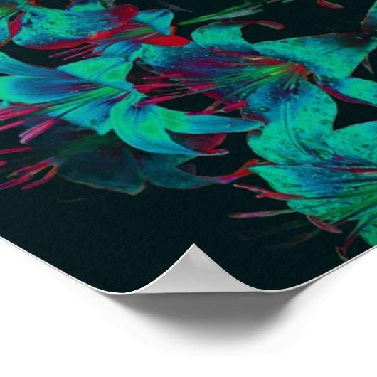 Abstracte Blue Lily Flowers regendruppels Poster (Hoek)