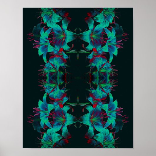 Abstracte Blue Lily Flowers regendruppels Poster (Voorkant)