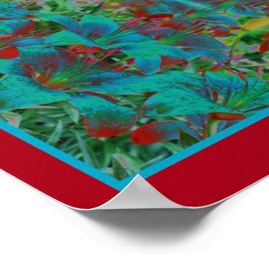 Abstracte Blue Lily Flowers regendruppels Poster (Hoek)