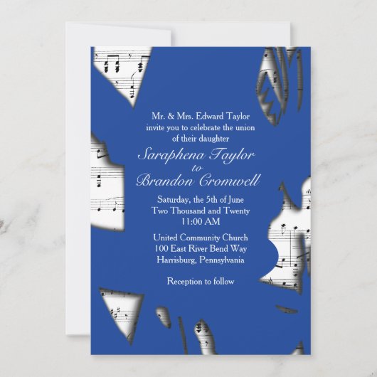 Abstracte Blue Music Wedding Theme Invitation Kaart (Voorkant)