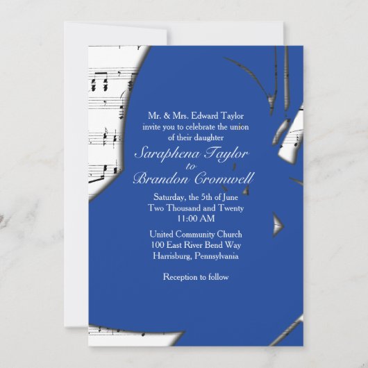 Abstracte Blue Music Wedding Theme Invitation Kaart (Voorkant)