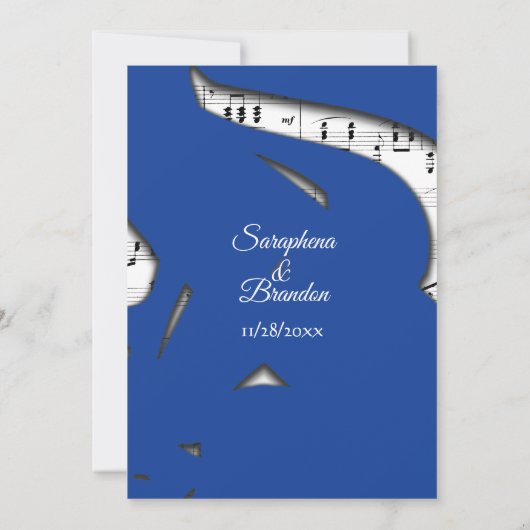 Abstracte Blue Music Wedding Theme Invitation Kaart (Achterkant)