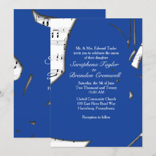 Abstracte Blue Music Wedding Theme Invitation Kaart