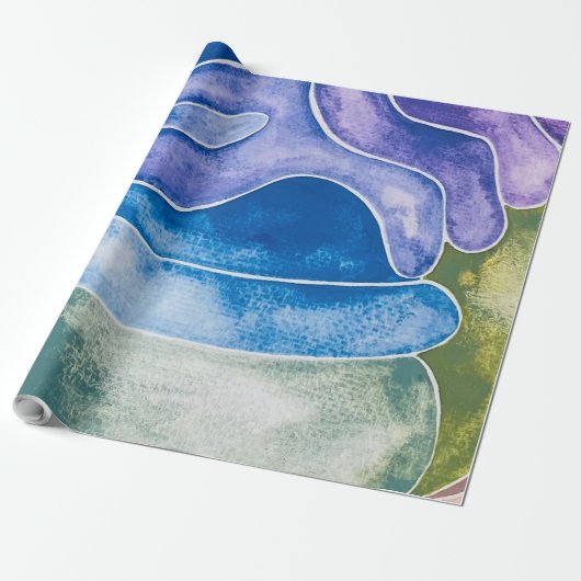 Abstracte Blue Ombre-Waterverf Cadeaupapier (Uitgerold)