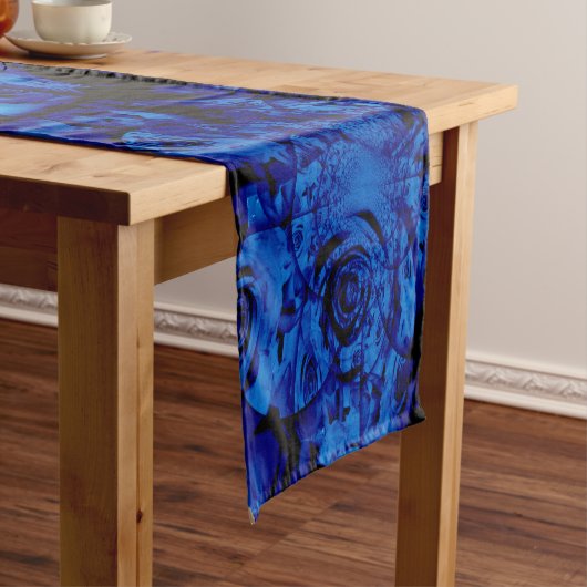 Abstracte Blue Roos Table Runner Korte Tafelloper (Voorbeeld)