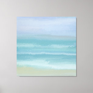Abstracte Blue Seashore Small Breakers Waterverf Canvas Afdruk