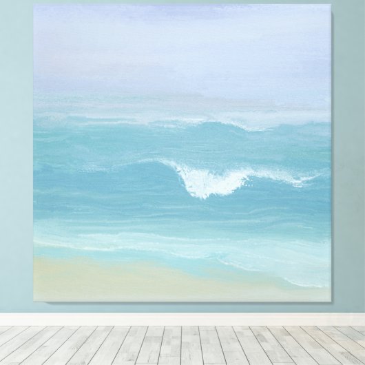 Abstracte Blue Seashore Small Wave Waterverf Canvas Afdruk (Insitu (Houten vloer))