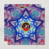 ABSTRACTE BLUE STAR RED RUBY GEM STONE MONOGRAM KAART (Voorkant / Achterkant)