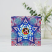 ABSTRACTE BLUE STAR RED RUBY GEM STONE MONOGRAM KAART (Staand voorkant)