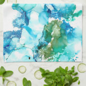 Abstracte Blues & Greens keukenhanddoek (Gevouwen)