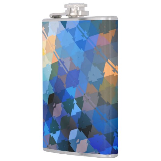 Abstracte Blues Paars en Gold Triangles Heupfles (Links)