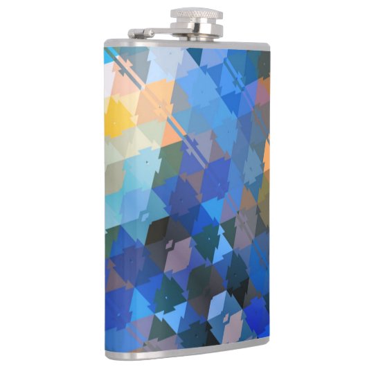 Abstracte Blues Paars en Gold Triangles Heupfles (Rechts)