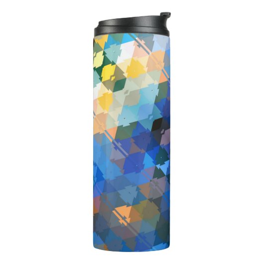 Abstracte Blues Paars en Gold Triangles Thermosbeker (Gedraaid links)