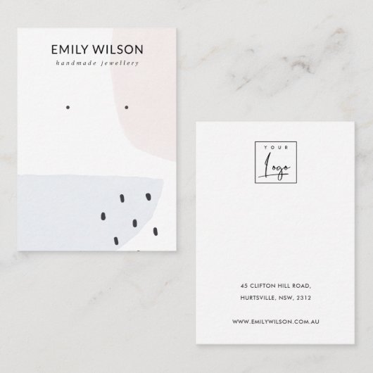 ABSTRACTE BLUSH DUSKY BLUE STUD EARRING DISPLAY BU VISITEKAARTJE (Voorkant / Achterkant)