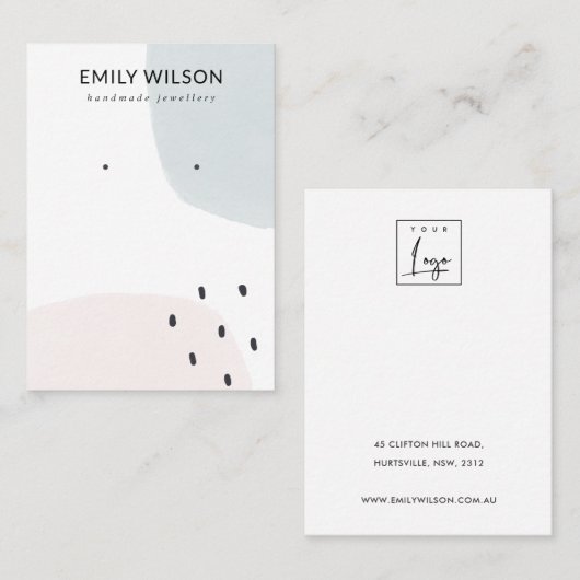 ABSTRACTE BLUSH DUSKY BLUE STUD EARRING DISPLAY VISITEKAARTJE (Voorkant / Achterkant)