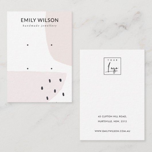 ABSTRACTE BLUSH DUSKY PINK STUD 2 EARRING DISPLAY VISITEKAARTJE (Voorkant / Achterkant)