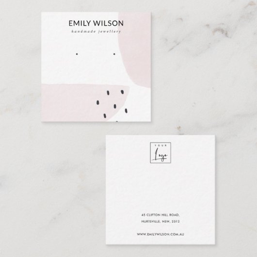 ABSTRACTE BLUSH DUSKY PINK STUD EARRING DISPLAY  VIERKANTE VISITEKAARTJE (Voorkant / Achterkant)