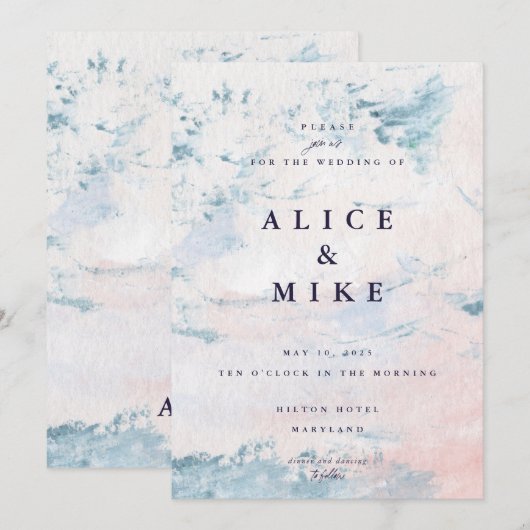 Abstracte Blush en Sky Blue Waterverf Achtergrond Kaart (Voorkant / Achterkant)