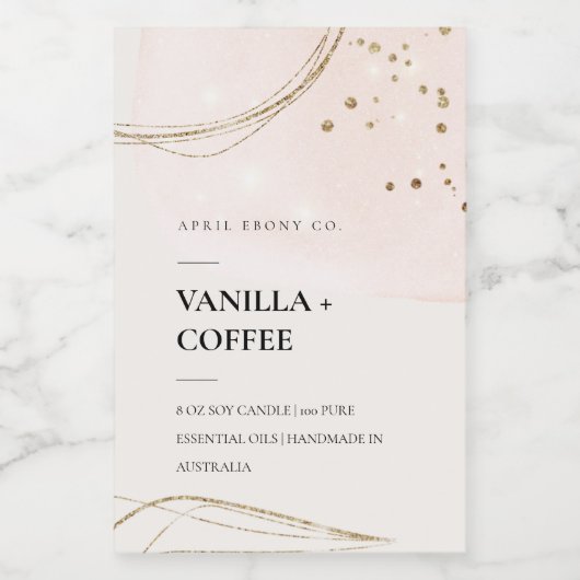 Abstracte Blush Ivory Gold Waterverf Kaars Voedselcontainer Etiket (Enkel label)
