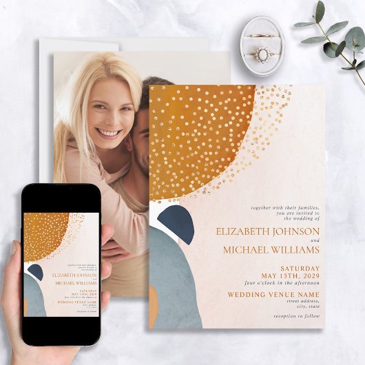 Abstracte Blush Pink Blue Terracotta Photo Weddens Kaart