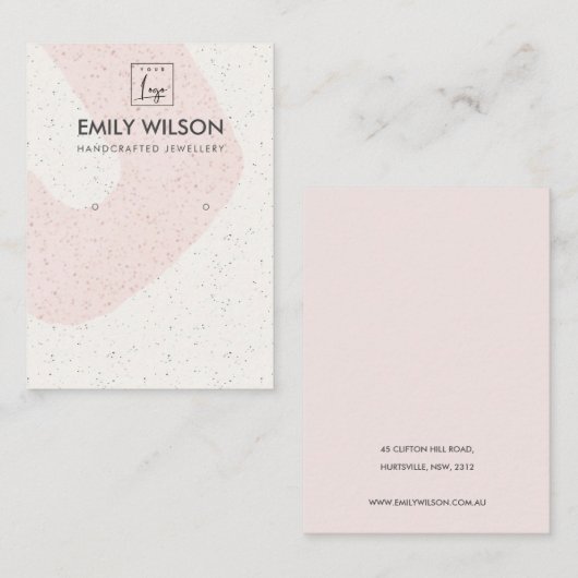 ABSTRACTE BLUSH PINK CERAMIC EARRING DISPLAY LOGO VISITEKAARTJE (Voorkant / Achterkant)