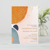 Abstracte Blush Pink Navy Blue Terracotta Wedding Kaart (Staand voorkant)