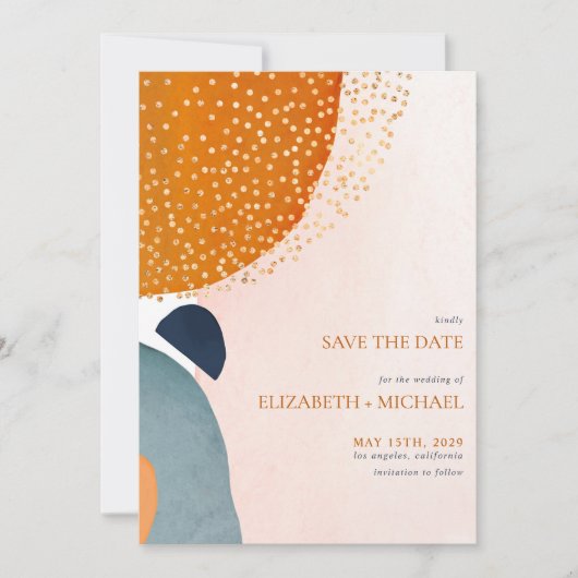 Abstracte Blush Pink Navy Blue Terracotta Wedding Save The Date (Voorkant)