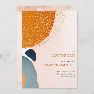 Abstracte Blush Pink Navy Blue Terracotta Wedding Save The Date