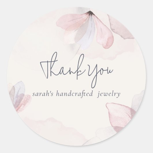 Abstracte Blush Waterverf Floral Business Bedankt Ronde Sticker (Voorkant)